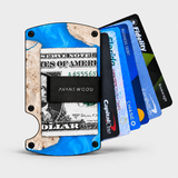 BURL WOOD & LIGHT BLUE RESIN - MAG SAFE CARD HOLDER