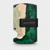 BURL WOOD & GREEN RESIN -  MAG SAFE CARD HOLDER