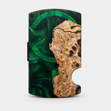 BURL WOOD & GREEN RESIN -  MAG SAFE CARD HOLDER
