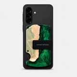 BURL WOOD & GREEN RESIN -  MAG SAFE CARD HOLDER