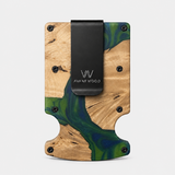 BURL WOOD & BLUE/GREEN RESIN - CARD HOLDER