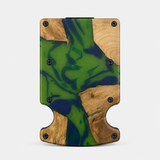 BURL WOOD & BLUE/GREEN RESIN - CARD HOLDER