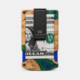 BURL WOOD & BLUE/GREEN RESIN - CARD HOLDER
