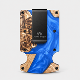 BURL WOOD & BLUE RESIN - CARD HOLDER