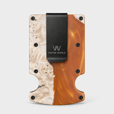 BURL WOOD & ORANGE - CARD HOLDER