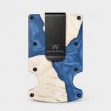 BURL WOOD & NAVY BLUE - CARD HOLDER