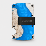 BURL WOOD & LIGHT BLUE RESIN -  MAG SAFE CARD HOLDER
