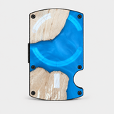 BURL WOOD & LIGHT BLUE RESIN -  MAG SAFE CARD HOLDER