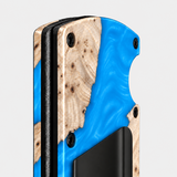 BURL WOOD & LIGHT BLUE RESIN -  MAG SAFE CARD HOLDER