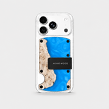 BURL WOOD & LIGHT BLUE RESIN -  MAG SAFE CARD HOLDER