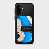 BURL WOOD & LIGHT BLUE RESIN -  MAG SAFE CARD HOLDER
