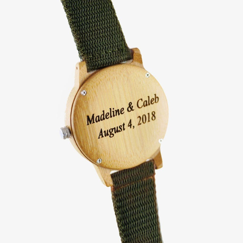 engraved wooden watch