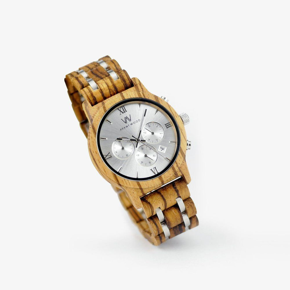 WATCH CRAFT 腕時計 12 シルバー ブラウン　クオーツ CHRONO S - ORIENT SILVER (44MM) – AVANTWOOD