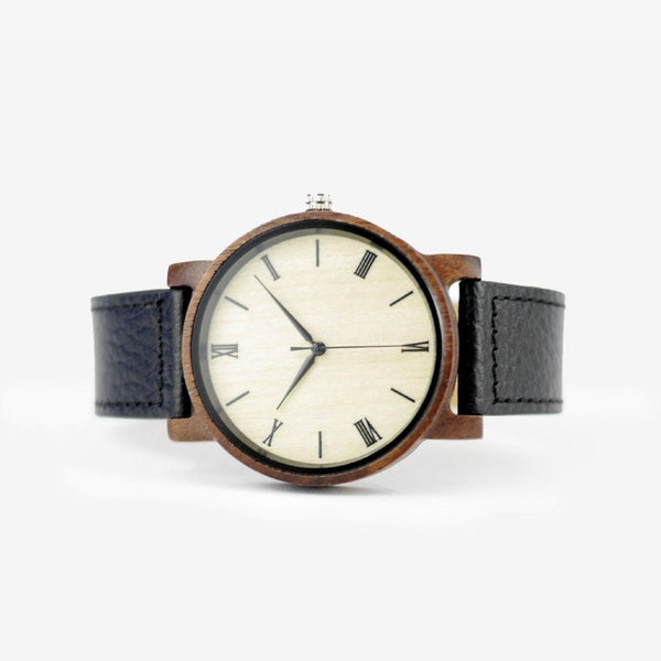 minimalist wood watch leather strap